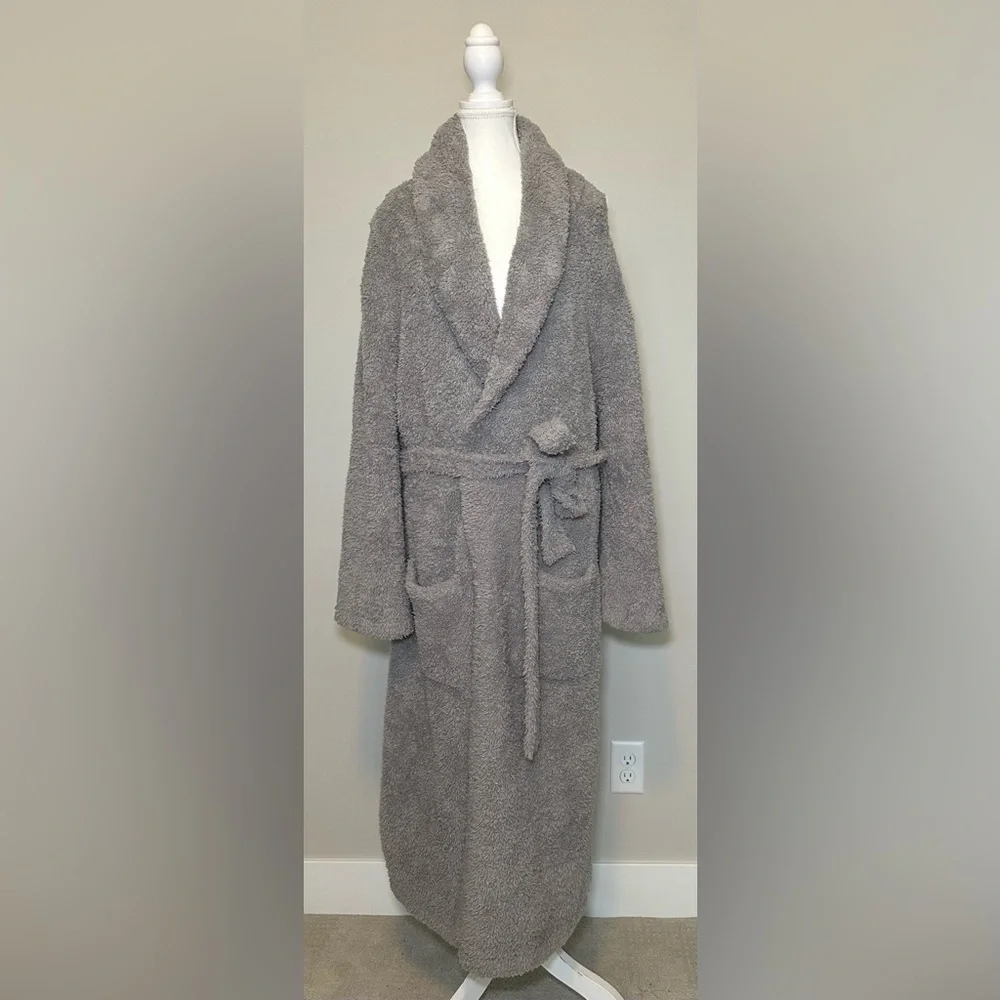 Barefoot Dreams CozyChic Robe Gray Long Plush Spa Robe Cosy Thick Size‎ 2 LG XL